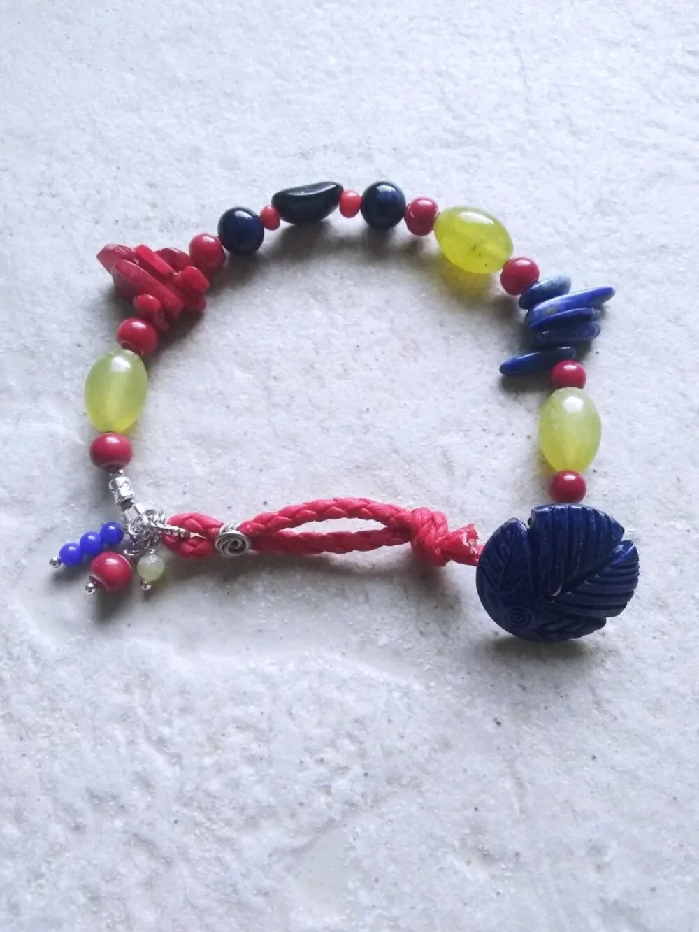 Handmade! Button & Loop Bracelet! Chunky Eclectic Bold Semi-Precious Stone Beads